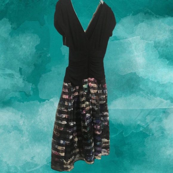 NWT $129 SL Fashions | Watercolor | Roses Stripes Organza Floral | Missy Dress - Picture 8 of 12